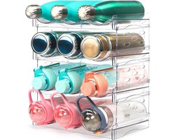 Stapelbaar wijnrek voor 4 flessen - Houder voor wijnflessen in vriezer en voorraadkamer - Wijnstandaard voor flessenopslag. water bottle organizer