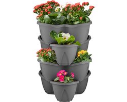 Stapelbare bloempotten - 4dlg antraciet - modulaire kruidenpotten - kunststof met drainage