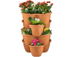 Stapelbare bloempotten - 4dlg modulaire - kruidenpotten - kunststof - terra cotta kleur