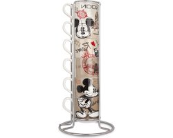 Stapelbare koffiekopjes The City porselein 80 ml metalen track meerkleurig vaatwasser- en magnetronbestendig - set van 6, stapelbaar, PWM02I/6XY, 21 x 9 cm koffiekopjes set van 6