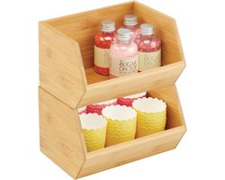 Stapelbare opbergdoos - multifunctionele bamboe opbergdoos voor keukenkasten, planken en oppervlakken - open plank gemaakt van duurzaam bamboe - set van 2 - natuurlijke kleur