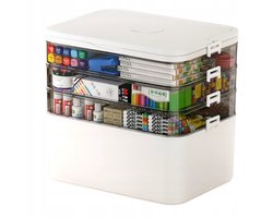 Stapelbare opbergdoos - Vier lagen - Medicijndoos - Meerlaagse verfdoos - Geschikt voor diverse spullen - Kunst- en schildergereedschapsdoos - Multifunctionele opbergdoos - Stevig en duurzaam - Organizer - Sorteerdoos - Gebroken wit