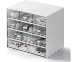 Stapelbare Organizer met Negen Laden voor Bureau en Woonruimte, Kunststof Ladebox in Wit