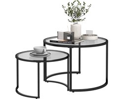 Stapelbare Salontafel Set van 2 met Glazen Bladen en Stalen Frame - Multifunctionele Bijzettafels voor Woonkamer en Slaapkamer