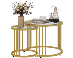 Stapelbare Salontafels Set van 2 met Stalen Frame in Goud