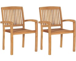 Stapelbare Stoelen - Eetkamerstoelen Tuinstoelen - Buiten Zitten - Massief Teakhout - Set van 2 - Houtkleur
