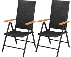Stapelbare tuinstoelen - Polyrotan stoelen - Buiten Zitten - 7 Posities Verstelbaar - 2 stuks - Zwart