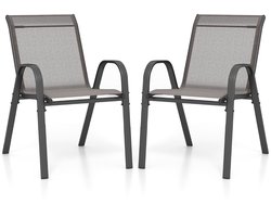 Stapelbare Tuinstoelen Set van 2 - Ergonomische Terrasstoelen met Armleuningen - Duurzaam Metalen Frame - Ideaal voor Balkon en Tuin - Belastbaar tot 150 kg