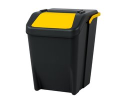 Stapelbare Vuilnisbak 25 Liter – Afvalscheiding Prullenbak met Klepdeksel – Gele Afvalbak – Compact & Modulair Systeem – Geel