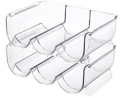 Stapelbare Waterfles- & Wijnhouder – Transparant PET, 2 Stuks, 6 Flessen, Compact en Duurzaam voor Keuken, Bar & Voorraadkast