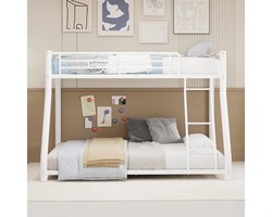 Stapelbed 140x190 cm - kinderbed 90x140 cm - stapelbed metaal - Beige - Tienerbed - Bedden - Met valbeveiliging - Trap