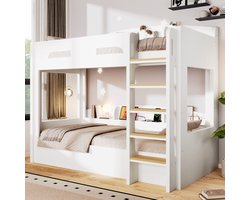 Stapelbed - 90 x 200 cm - 2 slaapplaatsen - met opbergruimte - met USB en stopcontact - Wit
