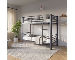 Stapelbed 90x200 cm – Metaal – Extra Stevig – Donkergrijs – Splitsbaar – Incl. Lattenbodem