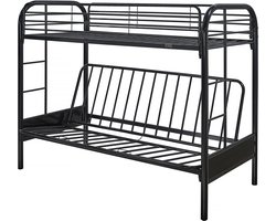 Stapelbed bank tweepersoonsbed en eenpersoonsbed metaal "Polo" inclusief lattenbodem - 90 x 190 cm - Zwart