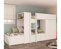 Stapelbed Beau (lattenbodem onderste bed niet inbegrepen) - wit - Trasman - Stapelbed - Wit - Melamine; Kunststof; Metaal; Spaanplaat Eenpersoons Stapelbed