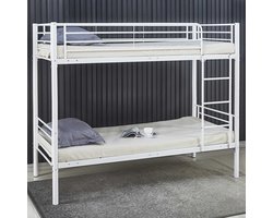 Stapelbed Dixie 90x200cm - metaal - mat wit - Emob Exclusive - Stapelbed - Wit - Metaal - Eenpersoons Stapelbed