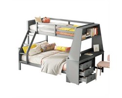 Stapelbed – Etagebed – Hoogslaper – Kinderbed – Slaapbank – Modern Grijs – Met Bureau en Opbergruimte – Veiligheidsreling – Ruimtebesparend Ontwerp