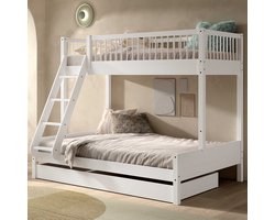 Stapelbed Forrest 3-persoons - 90x200 & 140x200 - wit beukenhout - Vipack - Stapelbed - Wit - Hout triple Stapelbed