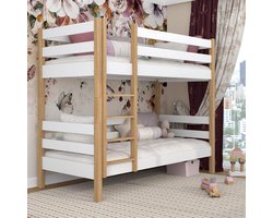 Stapelbed Hoogslaper 120x200 cm Massief Eiken Hout - Om te Bouwen tot 2 Losse Bedden