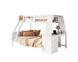 Stapelbed – Hoogslaper – Halfhoogslaper – Bunkbed – Kinderbed – Met Werkplek – Ruime Opbergruimte – Veiligheidshekken – Wit – 90x200 En 140x200 Cm