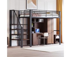 Stapelbed Hoogslaper - Kinderbed Met Opbergruimte - Veilige Slaapplek Creëren - Stevige Metalen Constructie - 90 x 200 cm - Zwart