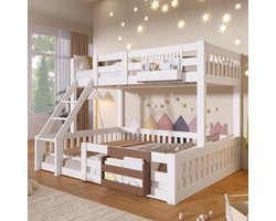 Stapelbed Kinderen - Hoogslaper Opbergvakken - Ruimte Besparen - Dubbele Afmetingen - 90x200 & 140x200cm - Wit