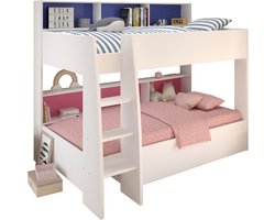 Stapelbed Leo 90x200cm met bedlade - wit/blauw/roze - Parisot - Showroom - Wit - Spaanplaat - Showroom - Eenpersoons - Stapelbed