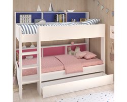 Stapelbed Leo 90x200cm met bedlade - wit/blauw/roze - Parisot - Stapelbed - Wit - Spaanplaat Eenpersoons Stapelbed