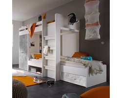 Stapelbed Lopes 90x200cm met kast - beton/wit