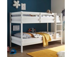 Stapelbed Maren 90x200 - met lattenbodems - wit - Emob - Stapelbed - Wit - Hout; MDF Eenpersoons Stapelbed