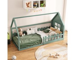 Stapelbed met Lades - Kinderbed Hoogslaper - Ruimte Besparen - Met Ladekast en Bord - 90x200 cm - Groen