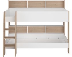 Stapelbed Shelby 90x200cm met opbergruimte - wit/eik