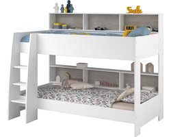 Stapelbed Taylor 90x200 - met opbergruimte - wit/grijs - Parisot - Stapelbed - Wit - Spaanplaat Eenpersoons Stapelbed