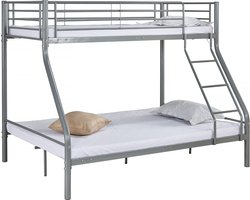 Stapelbed tweepersoonsbed en eenpersoonsbed metaal "Leo" inclusief lattenbodem - 90/140 x 190 cm - Grijs