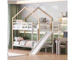 Stapelbed voor 2 kinderen met glijbaan en ladder - Functioneel 90 x 200 cm houten hoogslaper