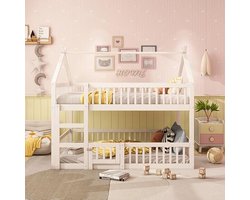 Stapelbed voor Kinderen 140 x 200 cm - Hoogslaper met Trap en Loft-Design in Wit