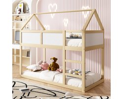 Stapelbed voor kinderen - 90 * 200 cm - laag stapelbed voor één persoon - hoogslaper met trap - massief houten frame - houtkleur.