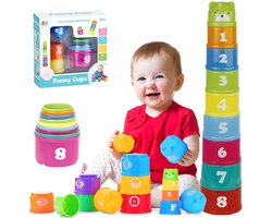 Stapelbekers speelgoed voor peuters - Babyspeelgoed stapelbekers & zachte blokken - Bijtspeelgoed voor baby's - Montessori educatief of badplezier
