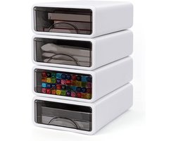 Stapelen Ladeboxen Set van 4, Desk Organizer voor Kantoor, School en Thuis, Plastic Opbergdozen voor Make-up en Bureau Accessoires