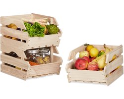 stapelkisten set van 3 - hout - universeel - 20 x 27,5 x 38 cm - stabiele kisten - natuur