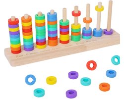 Stapelspel - Regenboogringen - Vroeg leren - Natuurlijk hout - 31 cm - Multicolor