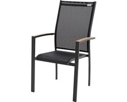 Stapelstoel Aluminium - Stapelbaar - Weerbestendig - Ergonomisch gevormd - Houtlook Antraciet/Zwart