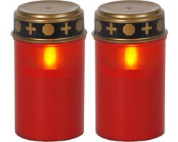 Star Trading LED-graflamp met timer | Grafkaarsen LED met batterij | Grafkaars LED set van 2| Graflicht LED | Grafverlichting LED met timer | Grafkaarsen rood | LED-grafkaarsen buiten| LED-kaarsen rood