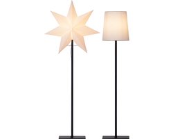 Star Trading vloerlamp met verwisselbare kap Frozen byStar Trading, 3D papieren ster kerst of ronde lampenkap in wit, decoratieve ster vloerlamp met kabelschakelaar, E14, hoogte: 85 cm
