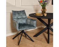 StarFurn Eetkamerstoel Dani - Blauw Velvet - Draaibaar - Set van 2