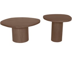 StarFurn Salontafel Mirre - Walnoot Hout - Set van 2 - 70x70x38cm