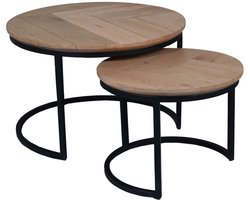 StarFurn Salontafel Otik - Rond Naturel Hout - Set van 2 - 70x70x45cm