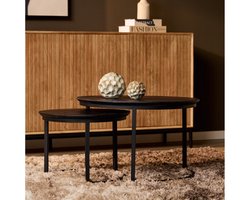 StarFurn Salontafel Otik - Rond Zwart Hout - Set van 2 - 70x70x45cm