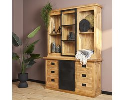 StarFurn Vitrinekast Nashville - Rechthoek Naturel Hout - 160x45x220cm