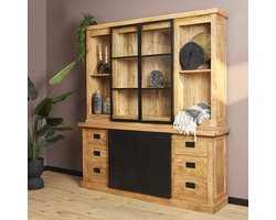 StarFurn Vitrinekast Nashville - Rechthoek Naturel Hout - 200x45x220cm